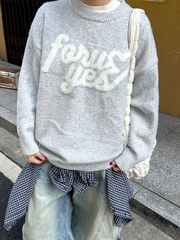 Autumn Winter Casual Heart Print Knitted Sweater - Loose Fit Round Neck Pullover, National Trendy Style for Cozy Days