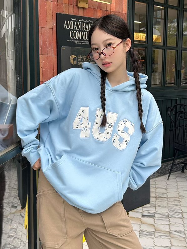 Autumn Winter Floral Embroidery Patch Hoodie for Couples - Loose Fit, National Trend, Casual Streetwear