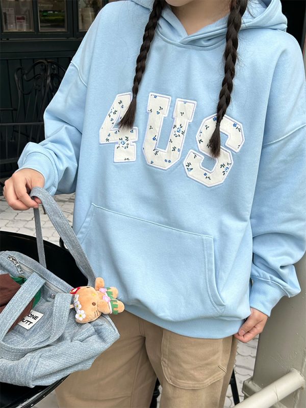 Autumn Winter Floral Embroidery Patch Hoodie for Couples - Loose Fit, National Trend, Casual Streetwear
