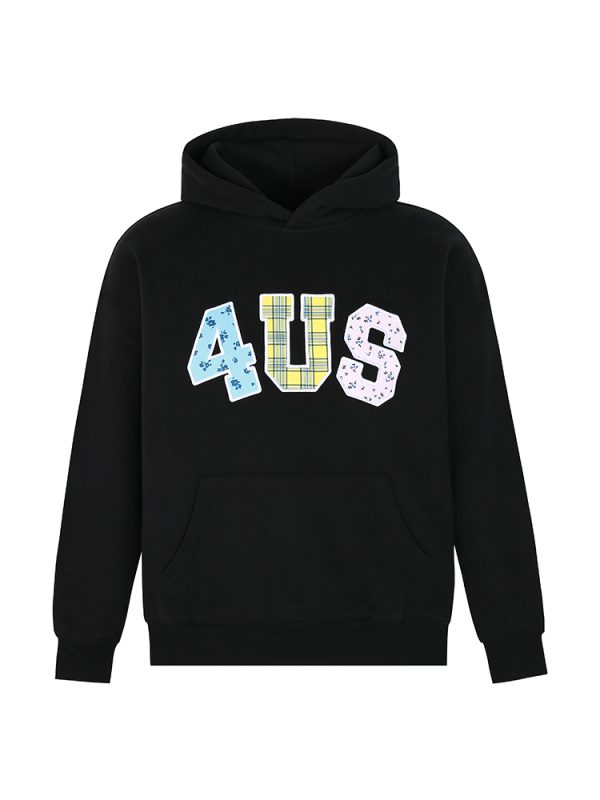 Autumn Winter Patchwork Embroidered Plaid Floral Couple Loose Hoodie Unisex Y2K Style Fashion
