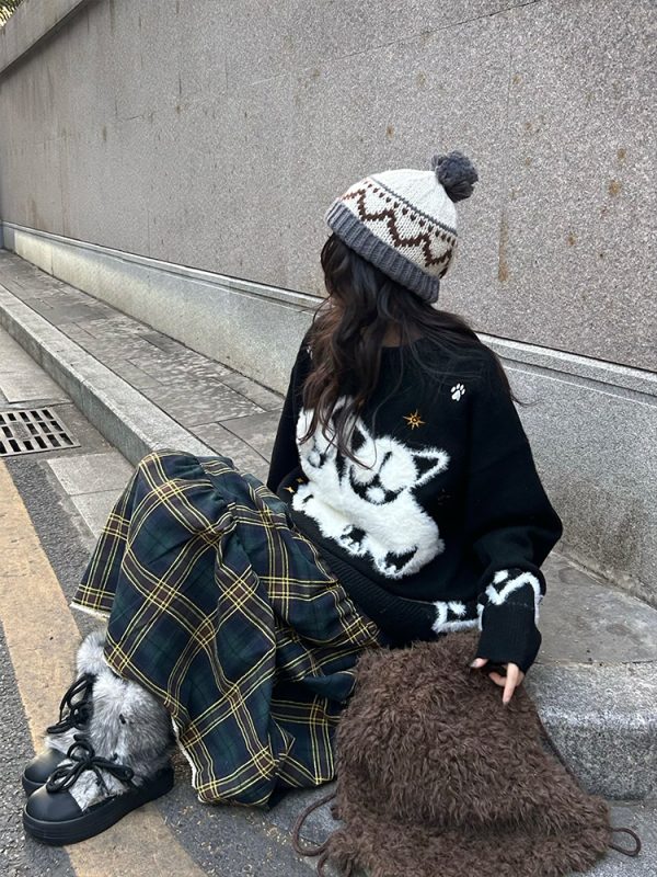 Autumn Winter Plush Jacquard Knitted Sweater for Couples - Versatile National Trend Dog Design, Cozy Fashion Essential