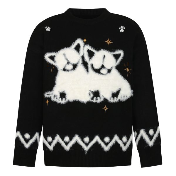 Autumn Winter Plush Jacquard Knitted Sweater for Couples - Versatile National Trend Dog Design, Cozy Fashion Essential