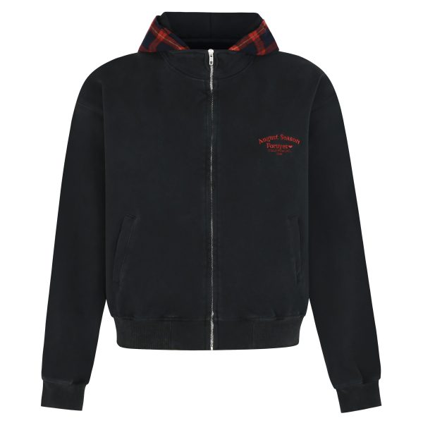 Autumn Winter Red Plaid Fake Two-Piece Zipper Hoodie - Slogan Embroidered Loose Fit Couple's Style