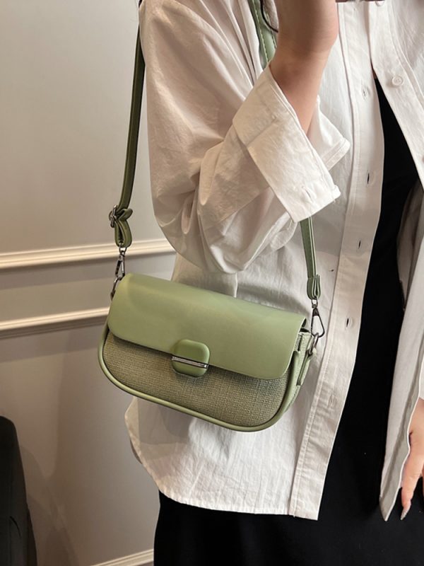 Avocado Green Women's Color-Blocking Small Square Bag - High-End Niche Fashion Shoulder Crossbody Saddle Bag 2025