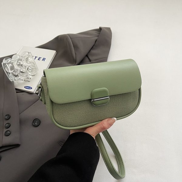 Avocado Green Women's Color-Blocking Small Square Bag - High-End Niche Fashion Shoulder Crossbody Saddle Bag 2025