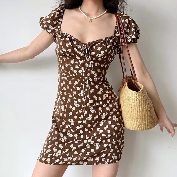 Backless Floral Dress for Women - Summer Vintage A-Line Skirt, Square Neck, Sexy European & American Style