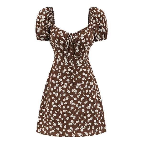 Backless Floral Dress for Women - Summer Vintage A-Line Skirt, Square Neck, Sexy European & American Style