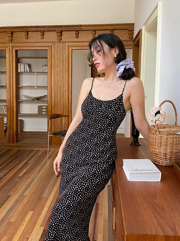 Backless French Polka Dot Dress - Casual Slim Fit Mid-Length Camisole for Effortless Y2K Style