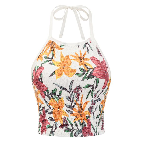 Backless Halter Crop Top for Women - Sexy Ruffled Print Design, European & American Style, Perfect for Y2K and Summer Fashion