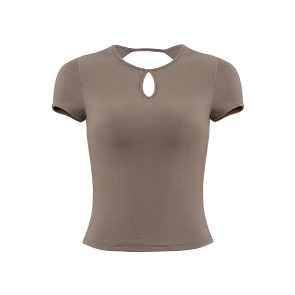 Backless Short Sleeve T-Shirt for Women, Slim Fit Round Neck Top with Chest Pad, French Style Sexy 90s Look