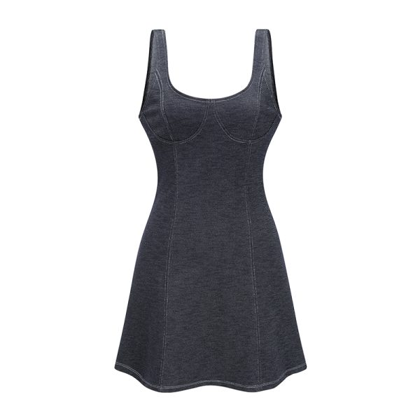 Backless Sleeveless Denim Dress - American Vintage Slim Fit Short Skirt for Women - Summer 90s Y2K Style