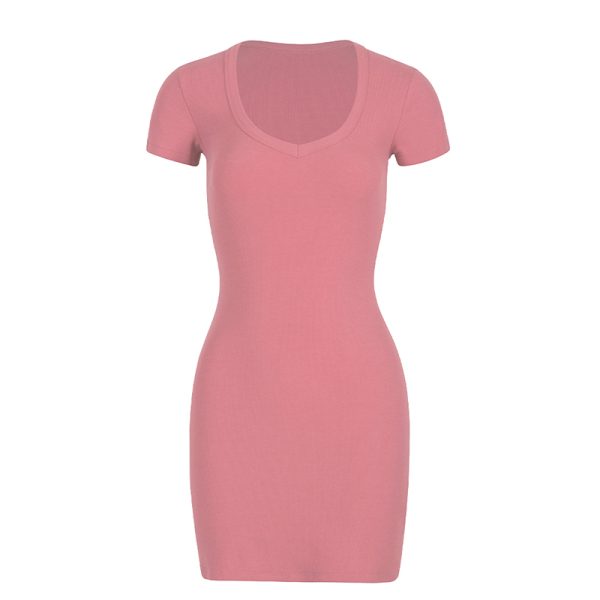 Barbie-Inspired Bodycon T-Shirt Dress with Heart-Shaped Neckline - Slim Fit, Short Sleeve, Flattering European & American Style