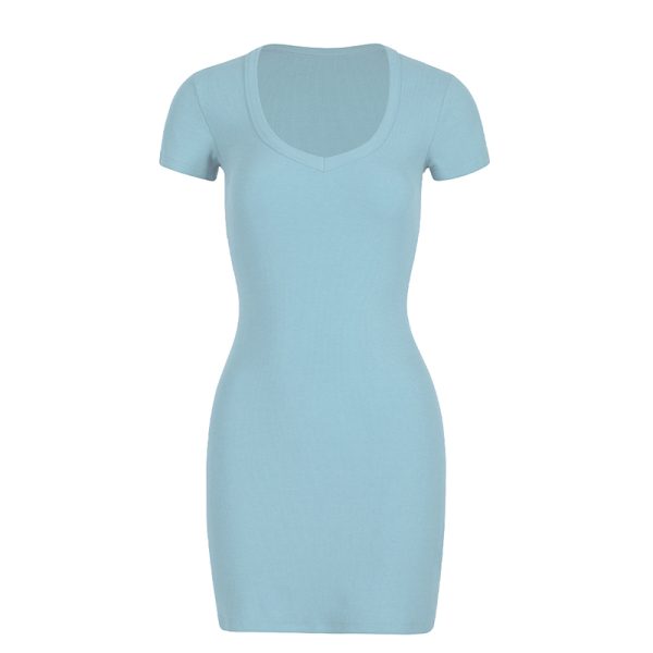 Barbie-Inspired Bodycon T-Shirt Dress with Heart-Shaped Neckline - Slim Fit, Short Sleeve, Flattering European & American Style