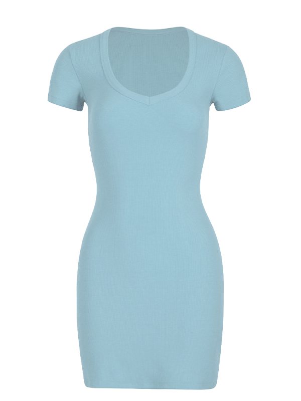 Barbie-Inspired Bodycon T-Shirt Dress with Heart-Shaped Neckline - Slim Fit, Short Sleeve, Flattering European & American Style