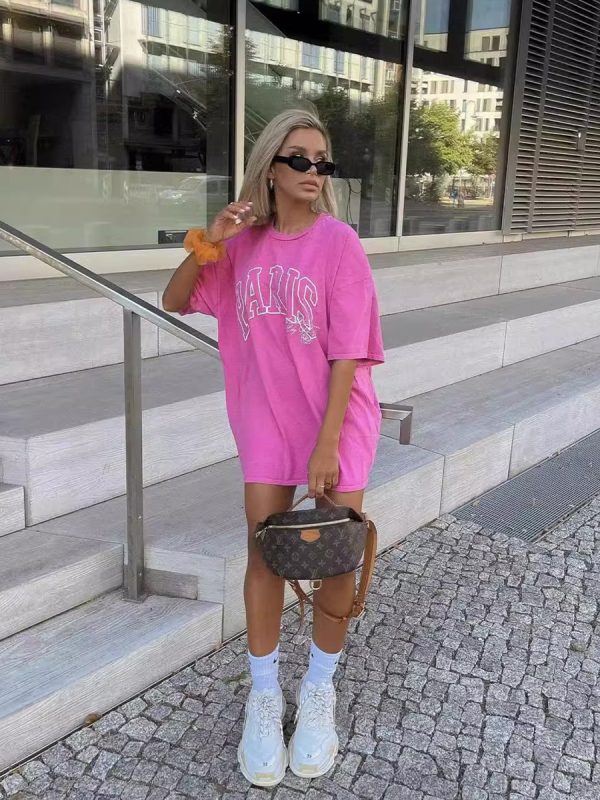 Barbie Pink Retro Letter Short Sleeve T-Shirt for Women - Oversized Summer Style, Y2K American Fashion Hot Girl Top