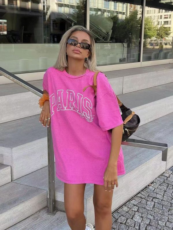 Barbie Pink Retro Letter Short Sleeve T-Shirt for Women - Oversized Summer Style, Y2K American Fashion Hot Girl Top