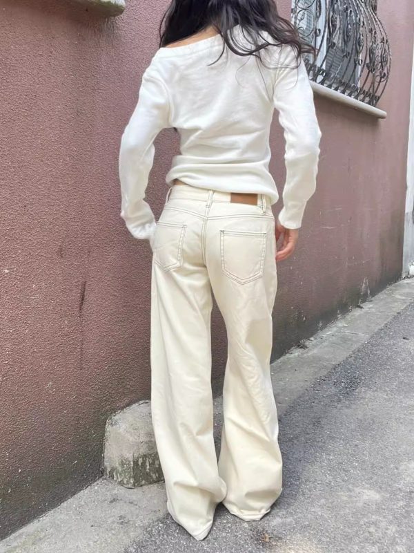 Beige Low-Waist Loose Slimming Straight Leg Pants for Petite Women - Spring 2025 Fashion Trend
