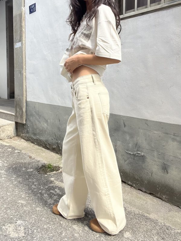 Beige Low-Waist Loose Slimming Straight Leg Pants for Petite Women - Spring 2025 Fashion Trend
