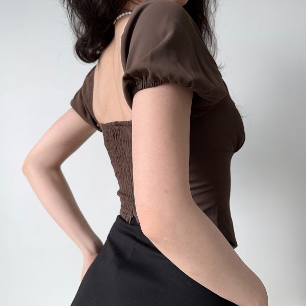 Big U-Neck Tied Back Short Sleeve T-Shirt for Women - Slim Fit Casual Top in European and American Style