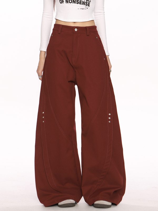 Black Deconstructed Curved Blade Wide-Leg Pants - Trendy High-End Casual Trousers for Women, Floor-Length Niche Design Fashion