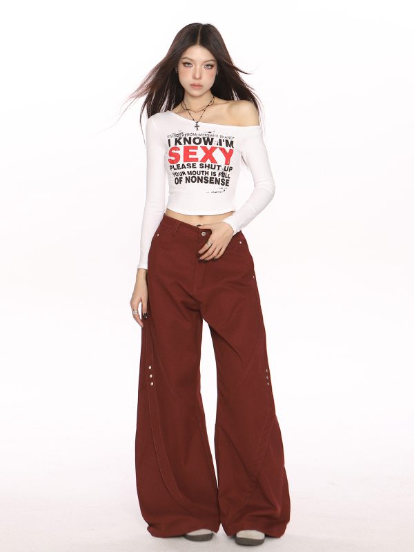 Black Deconstructed Curved Blade Wide-Leg Pants - Trendy High-End Casual Trousers for Women, Floor-Length Niche Design Fashion