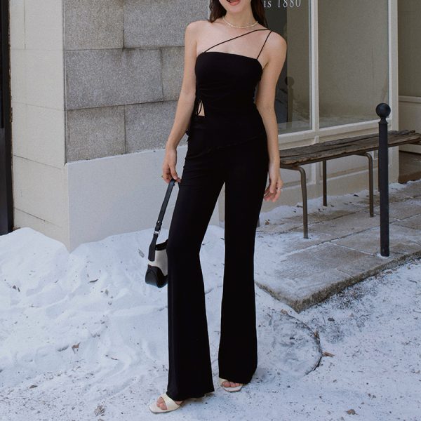 Black Knitted Three-Piece Suit Set - Niche Design, Elastic Slim Fit, Stylish & Versatile Outfit for Modern Fashion