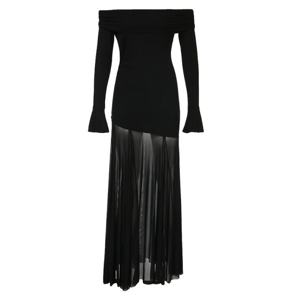 Black Mesh Splicing Low Waist Bodycon Long Skirt - Versatile Sexy Hip-Wrapping Pleated Design for Y2K and Hot Girl Style