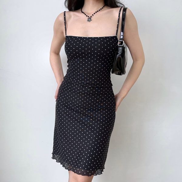 Black Polka Dot Mesh Cardigan and High-Waisted Skirt Set for Women - European American Style, Chic Layering Outfit