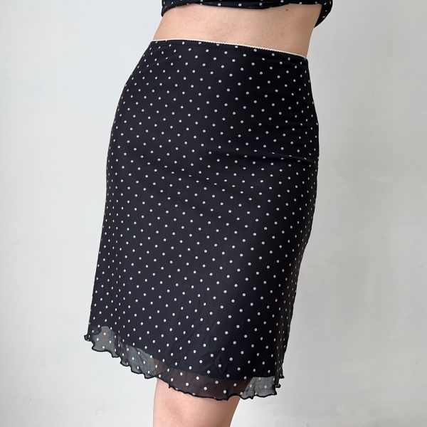 Black Polka Dot Mesh Cardigan and High-Waisted Skirt Set for Women - European American Style, Chic Layering Outfit