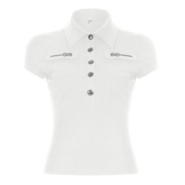 Black Workwear Lapel Zipper Button Short Sleeve T-Shirt - Slim Fit Versatile Top for Street Style and Casual Looks