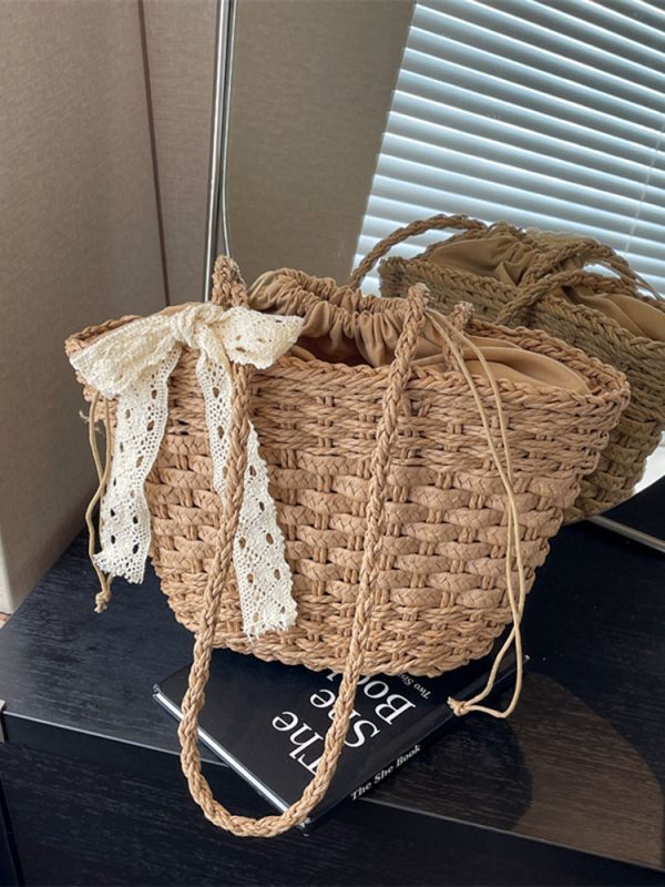 Bohemian Straw Beach Bag for Women - Woven Single-Shoulder Vacation Tote, Summer 2025 Vegetable Basket Style
