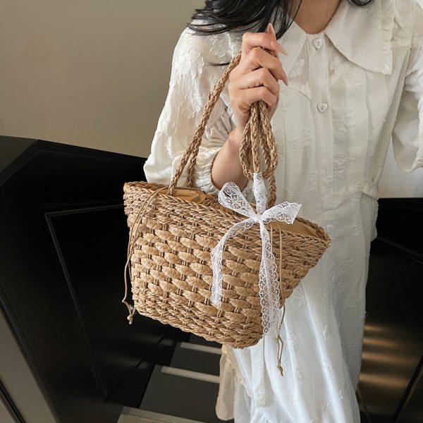 Bohemian Straw Beach Bag for Women - Woven Single-Shoulder Vacation Tote, Summer 2025 Vegetable Basket Style