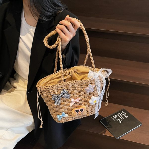 Bohemian Straw Beach Bag for Women - Woven Single-Shoulder Vacation Tote, Summer 2025 Vegetable Basket Style