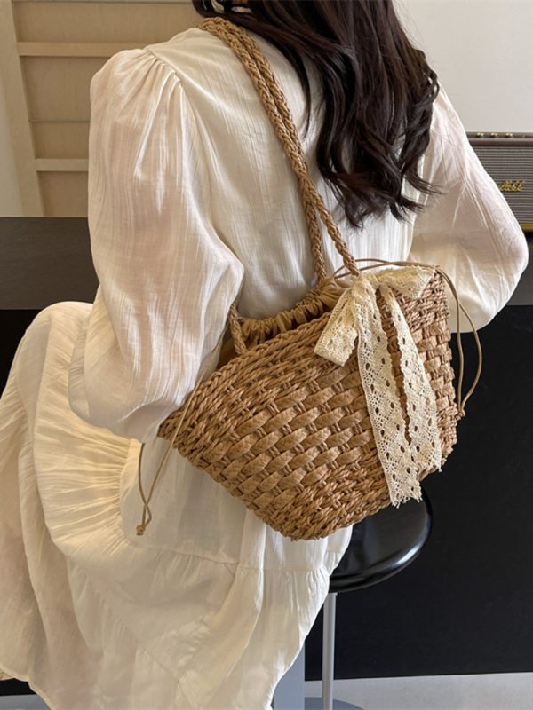 Bohemian Straw Beach Bag for Women - Woven Single-Shoulder Vacation Tote, Summer 2025 Vegetable Basket Style
