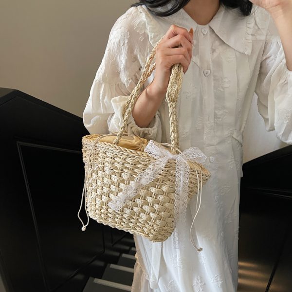 Bohemian Straw Beach Bag for Women - Woven Single-Shoulder Vacation Tote, Summer 2025 Vegetable Basket Style