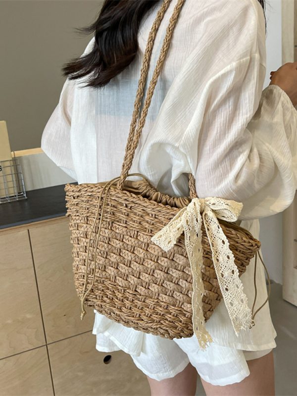 Bohemian Straw Beach Bag for Women - Woven Single-Shoulder Vacation Tote, Summer 2025 Vegetable Basket Style