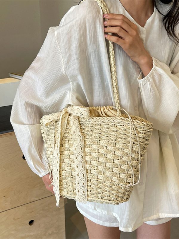 Bohemian Straw Beach Bag for Women - Woven Single-Shoulder Vacation Tote, Summer 2025 Vegetable Basket Style
