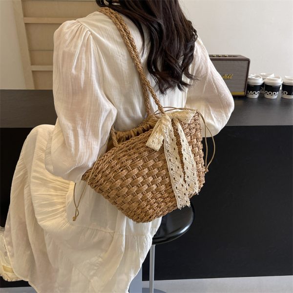 Bohemian Straw Beach Bag for Women - Woven Single-Shoulder Vacation Tote, Summer 2025 Vegetable Basket Style