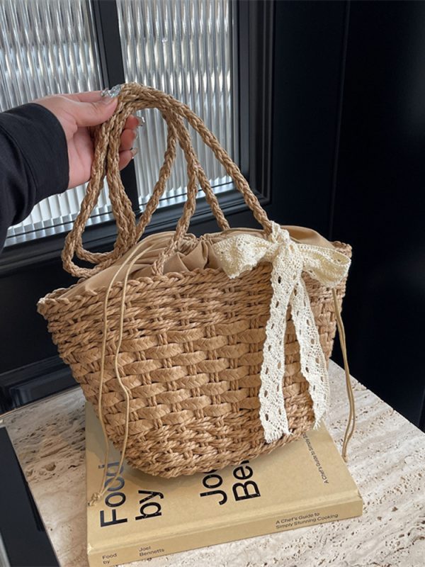 Bohemian Straw Beach Bag for Women - Woven Single-Shoulder Vacation Tote, Summer 2025 Vegetable Basket Style
