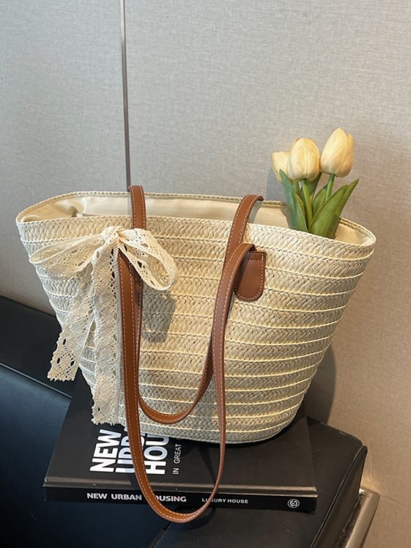 Bohemian Straw Beach Bag for Women - Woven Summer 2025 Single-Shoulder Vacation Tote, Eco-Friendly Vegetable Basket Style