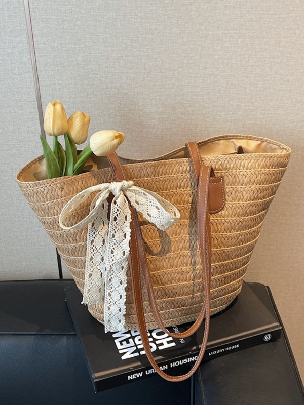 Bohemian Straw Beach Bag for Women - Woven Summer 2025 Single-Shoulder Vacation Tote, Eco-Friendly Vegetable Basket Style