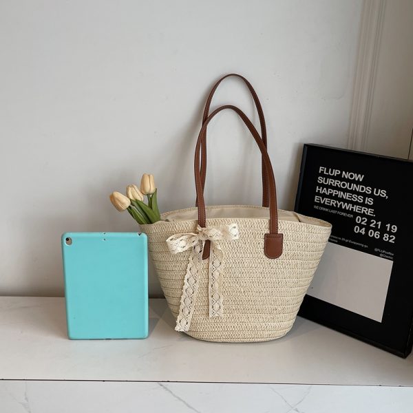 Bohemian Straw Beach Bag for Women - Woven Summer 2025 Single-Shoulder Vacation Tote, Eco-Friendly Vegetable Basket Style