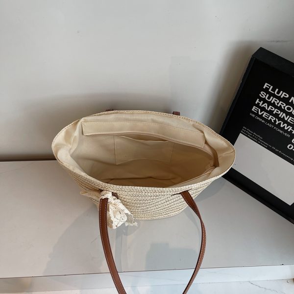 Bohemian Straw Beach Bag for Women - Woven Summer 2025 Single-Shoulder Vacation Tote, Eco-Friendly Vegetable Basket Style