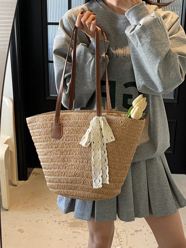 Bohemian Straw Beach Bag for Women - Woven Summer 2025 Single-Shoulder Vacation Tote, Eco-Friendly Vegetable Basket Style