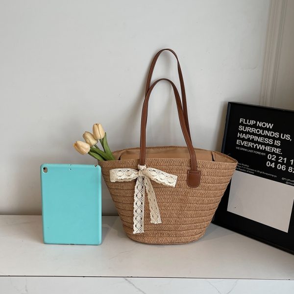 Bohemian Straw Beach Bag for Women - Woven Summer 2025 Single-Shoulder Vacation Tote, Eco-Friendly Vegetable Basket Style