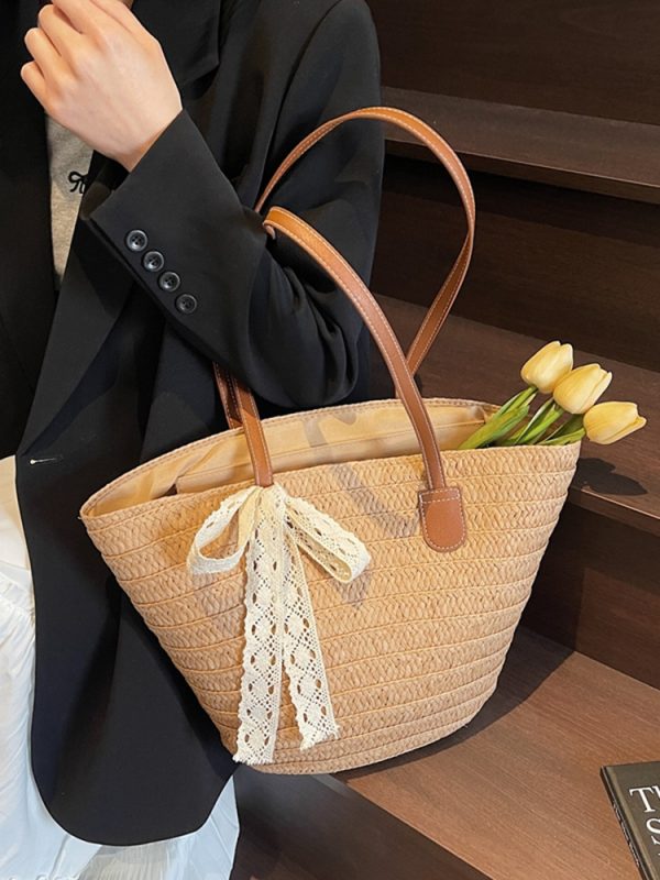 Bohemian Straw Beach Bag for Women - Woven Summer 2025 Single-Shoulder Vacation Tote, Eco-Friendly Vegetable Basket Style