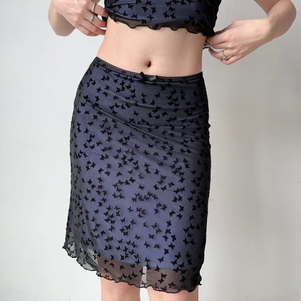 Butterfly Mesh Short Sleeve Top & Bodycon Skirt Two-Piece Set - DIY European & American Style Womenâ€™s Fashion