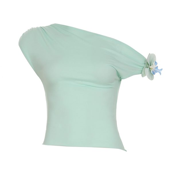 Butterfly Orchid 3D Flower Asymmetrical Off-Shoulder Top Women's Summer Waist-Defining T-Shirt - Y2K Floral Fashion