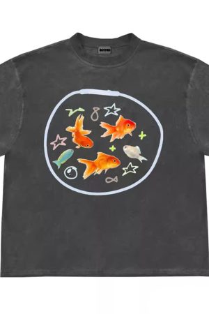 Casual Day Outfits, Easy Trendy Outfits Aesthetic Goldfish Graphic T-Shirt