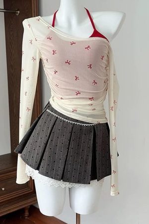 Casual Day Outfits, Easy Trendy Outfits Balletcore Aesthetic Bow Mesh Top